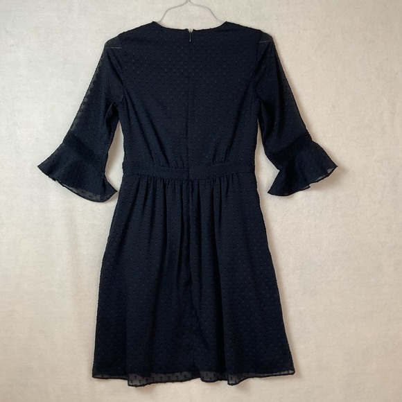 Banana Republic Dress Womens 2 Navy Blue 3/4 Sleeve Tucks Ruffles Sheer Lined - Picture 7 of 12
